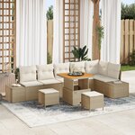 Canapés de jardin vidaXL 9 pièces avec coussins beige rotin acacia