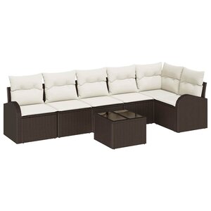 vidaXL Ensemble de canapé de jardin 7 Pièces Marron et blanc Poly rotin