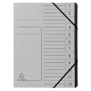 Trieur Agrafé Avec Élastiques Intérieur Noir 12 Compartiments - A4 - Gris - X 10 - Exacompta