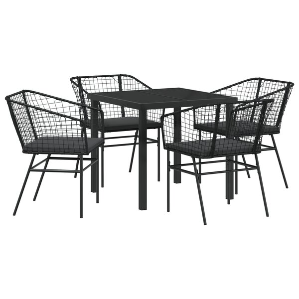 vidaXL Ensemble de jardin de 5 pièces avec des coussins en poly rotin noir.