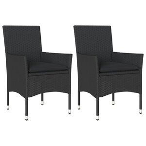 vidaXL Chaises de jardin avec coussins lot de 2 noir résine tressée