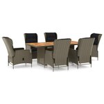 vidaXL Mobilier à dîner jardin 7 Pièces et coussins Résine tressée Marron