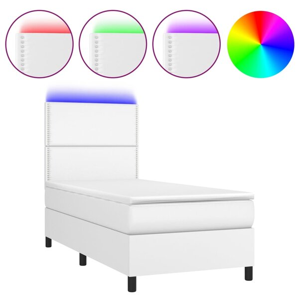 vidaXL Sommier à lattes de lit avec matelas et LED Blanc 100x200 cm