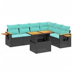 vidaXL Salon de jardin 7 Pièces avec coussins noir résine tressée