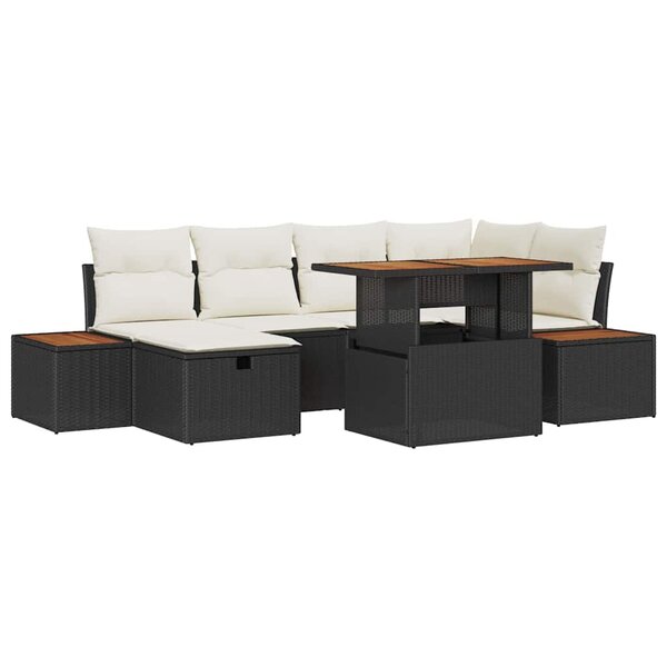 vidaXL Ensemble de canapé de jardin 7 Pièces Noir polyrotin