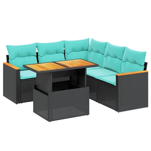 vidaXL Salon de jardin 6 Pièces avec coussins noir résine tressée