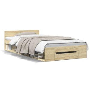 vidaXL Cadre de lit avec tiroir sans matelas chêne sonoma 100x200 cm