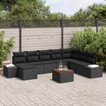vidaXL Ensemble de canapé de jardin avec coussin 9 Pièces Noir Poly rotin