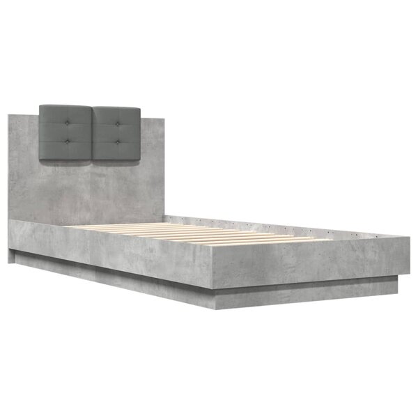vidaXL Cadre de lit avec tête de lit gris béton 90x200 cm