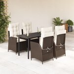 vidaXL Ensemble à manger de jardin 5 Pièces et coussins marron poly rotin