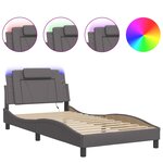 vidaXL Cadre de lit avec LED sans matelas gris 100x200 cm