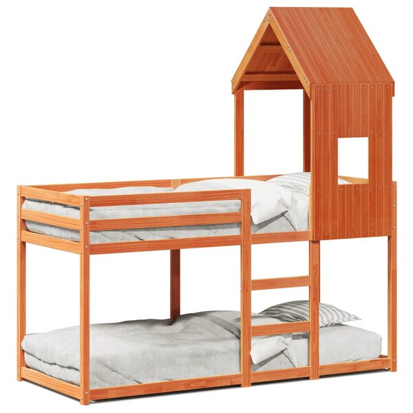 vidaXL Lit superposé avec toit cire marron 80x200cm bois massif de pin