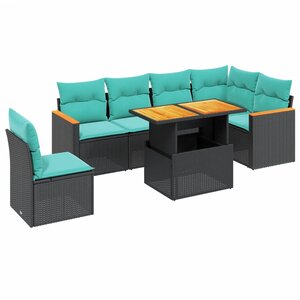vidaXL Salon de jardin 7 Pièces avec coussins noir résine tressée