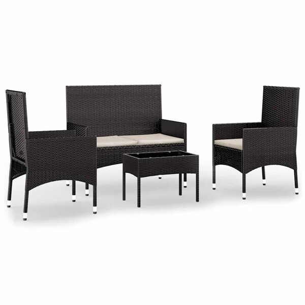 vidaXL Salon de jardin 4 Pièces avec coussins Noir Résine tressée