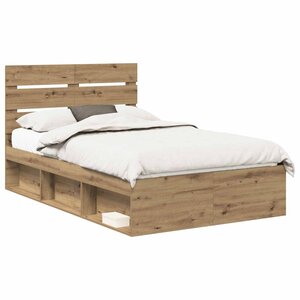 vidaXL Cadre de lit Chêne artisan 135 x 190 cm Bois de pin massif