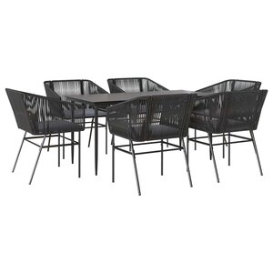 vidaXL Ensemble à manger de jardin coussins 7Pièces noir poly rotin verre