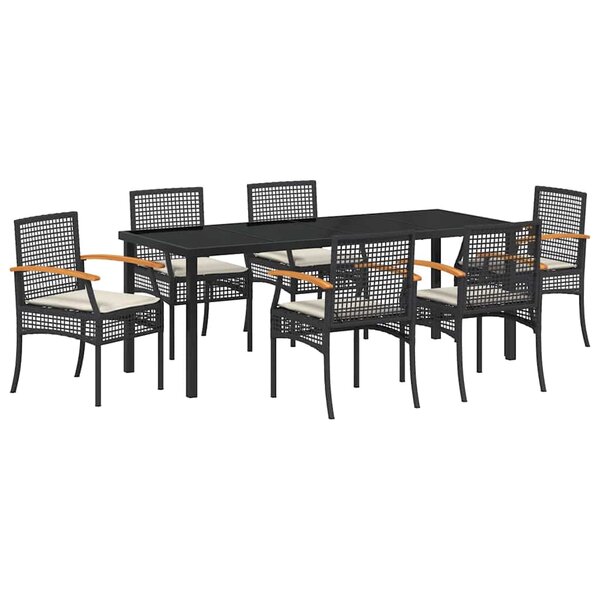 vidaXL Ensemble de salle à manger pour jardin 7 Pièces Noir Rotin