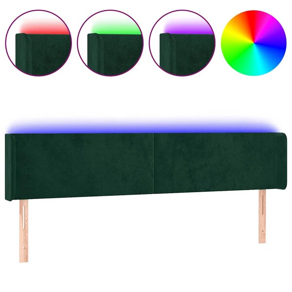 vidaXL Tête de lit à LED Vert foncé 183x16x78/88 cm Velours