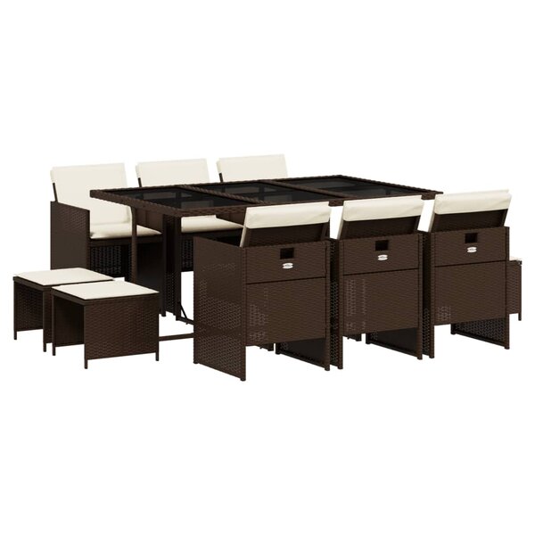 vidaXL Ensemble à manger de jardin et coussins 11 Pièces marron rotin