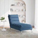 vidaXL Chaise longue de massage avec coussins bleu tissu