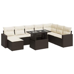 vidaXL Salon de jardin avec coussins 9 Pièces marron résine tressée