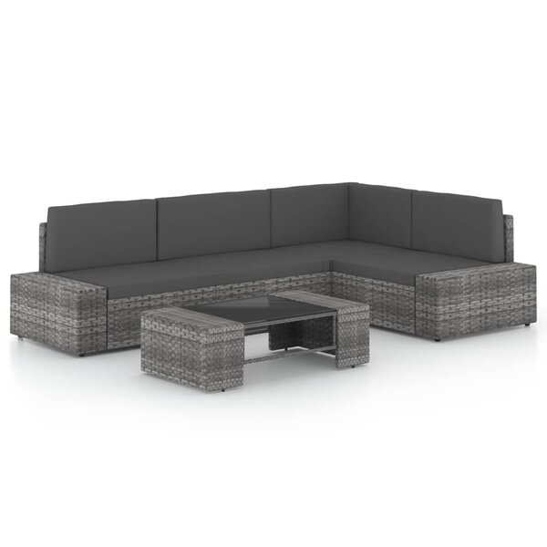 vidaXL Salon de jardin 5 Pièces avec coussins Gris Résine tressée