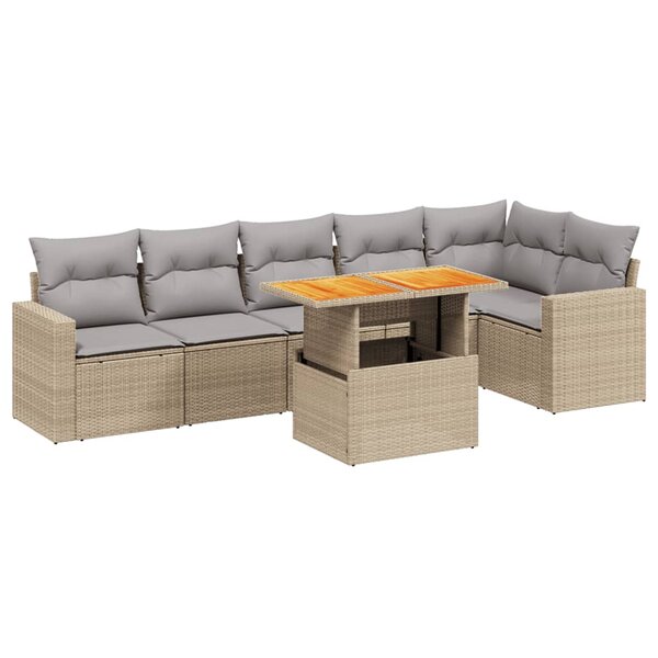 vidaXL Salon de jardin avec coussins 7 Pièces beige résine tressée