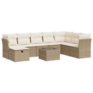 vidaXL Salon de jardin avec coussins 9 Pièces beige résine tressée