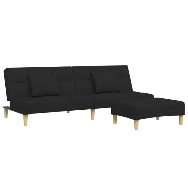 vidaXL Canapé-lit à 2 places avec repose-pied noir tissu