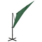 vidaXL Parasol déporté avec mât et lumières LED Vert 250 cm