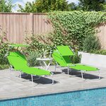 vidaXL Chaises Longues Pliantes 2 Pièces avec Auvent Vert Tissu Oxford 600D
