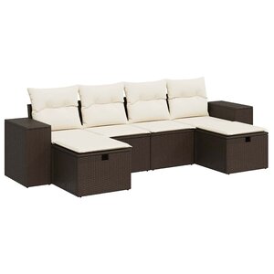 vidaXL Salon de jardin avec coussins 6 Pièces marron résine tressée