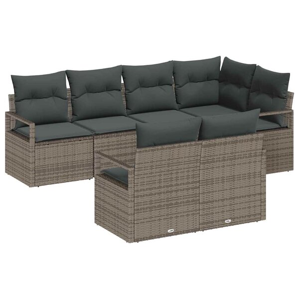 Ensemble de Canapé de Jardin vidaXL 7 Pièces avec Coussins Gris Poly Rattan