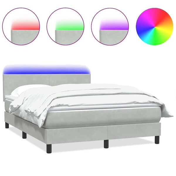 vidaXL Sommier à lattes de lit et matelas et LED gris clair 160x210cm velours