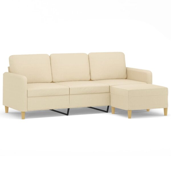 vidaXL Canapé à 3 places avec repose-pieds Crème 180 cm Tissu