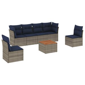 vidaXL Salon de jardin 7 Pièces avec coussins gris résine tressée