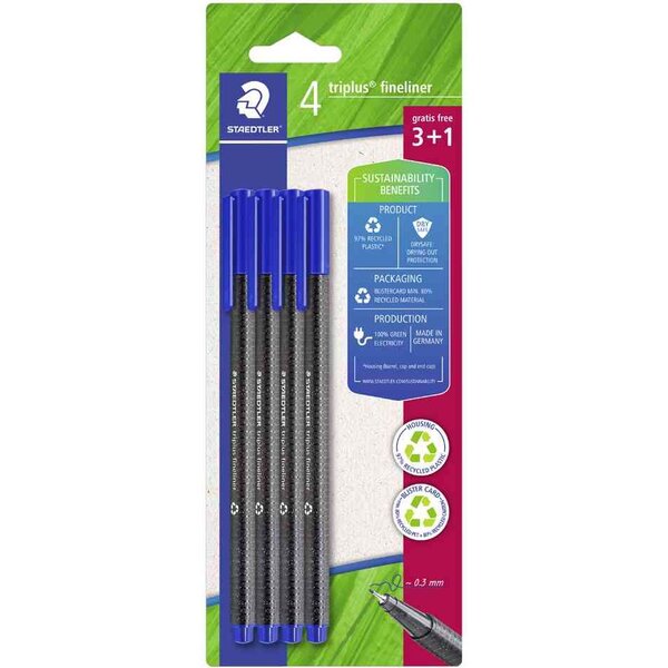 Fineliner triplus  bleu  blister de 4  3+1 GRATUIT STAEDTLER
