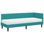 vidaXL Cadre de lit d'angle avec matelas Turquoise 80 x 200 cm Velours