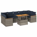 vidaXL Salon de jardin 8 Pièces avec coussins gris résine tressée