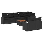 vidaXL Salon de jardin 9 Pièces avec coussins noir résine tressée