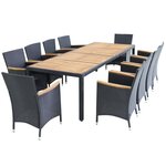 vidaXL Salon de jardin 11 Pièces avec coussins Résine tressée Noir