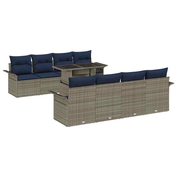 vidaXL Ensemble de canapé de jardin avec coussin 9 Pièces Gris Poly rotin