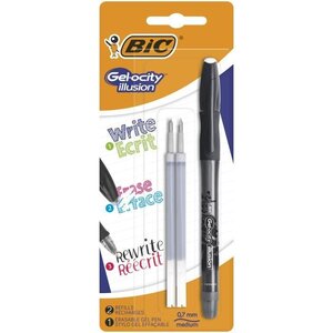 BIC Pack de Stylo roller encre gel effaçable + 2 Recharges Gelocity Illusion - Noir