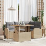 Ensemble de 5 pièces de canapé de jardin avec coussins beige en poly rotin