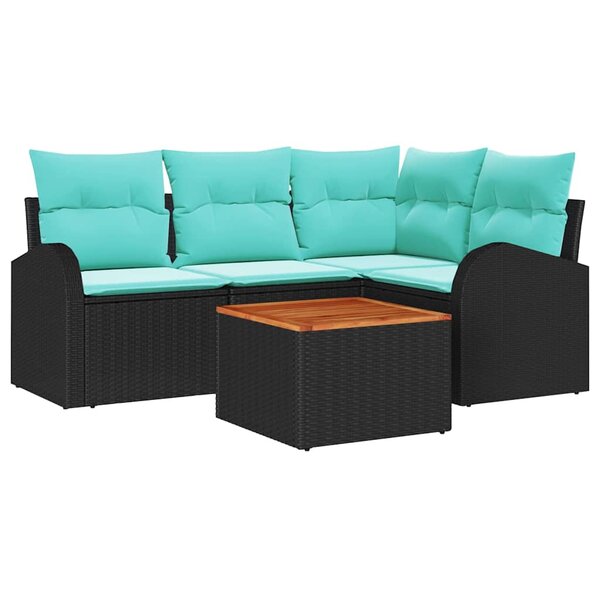 vidaXL Ensemble de canapé de jardin 5 Pièces Noir et turquoise polyrotin