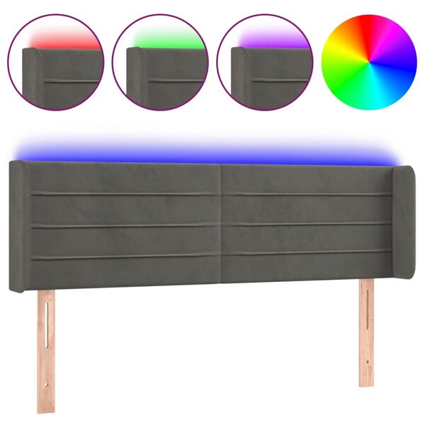 vidaXL Tête de lit à LED Gris foncé 147x16x78/88 cm Velours