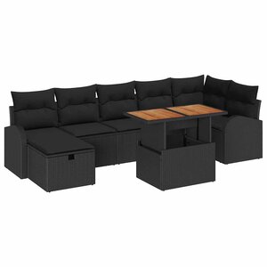 vidaXL Ensemble de canapé de jardin 8 Pièces Noir polyrotin