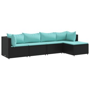 vidaXL Salon de jardin 5 Pièces avec coussins Noir Résine tressée