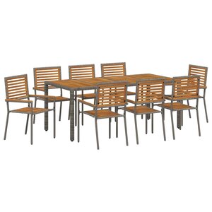 vidaXL Ensemble de salle à manger pour jardin 9 Pièces Gris et marron