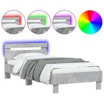 vidaXL Cadre de lit tête de lit et lumières LED gris béton 90x190 cm